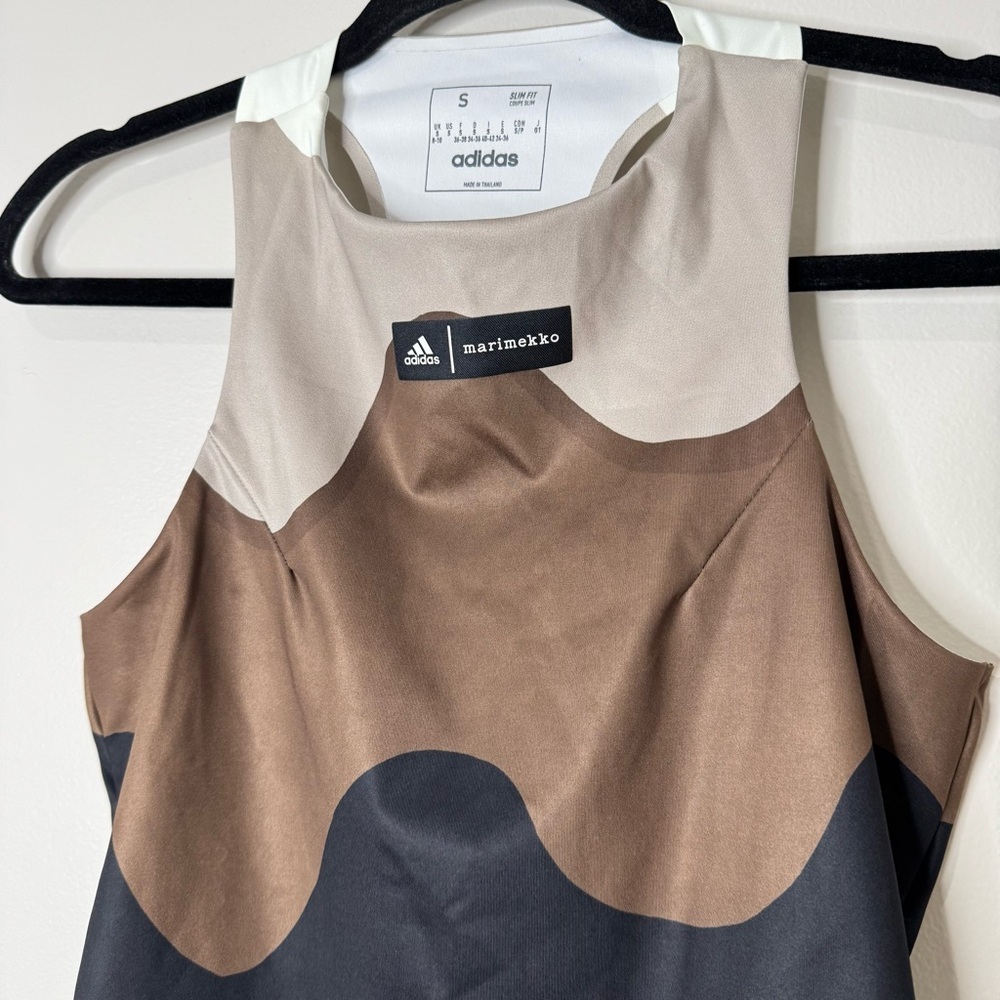 adidas x Merimekko Black Brown & White‎ Abstract Racer Back Cutout Athletic Tank - Picture 2 of 9